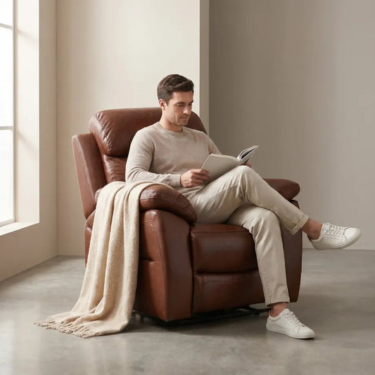 Dandrea Genuine Leather Tan Electric Power Recliner Armchair - Furniture Instore