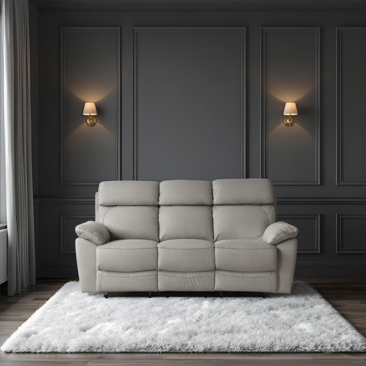 grey leather 3 seater front facing room setting