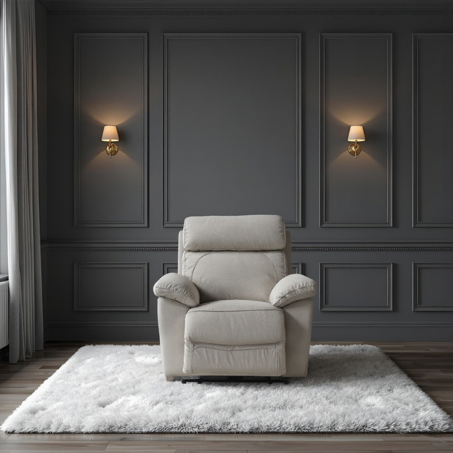 grey leather armchair front facing room setting 