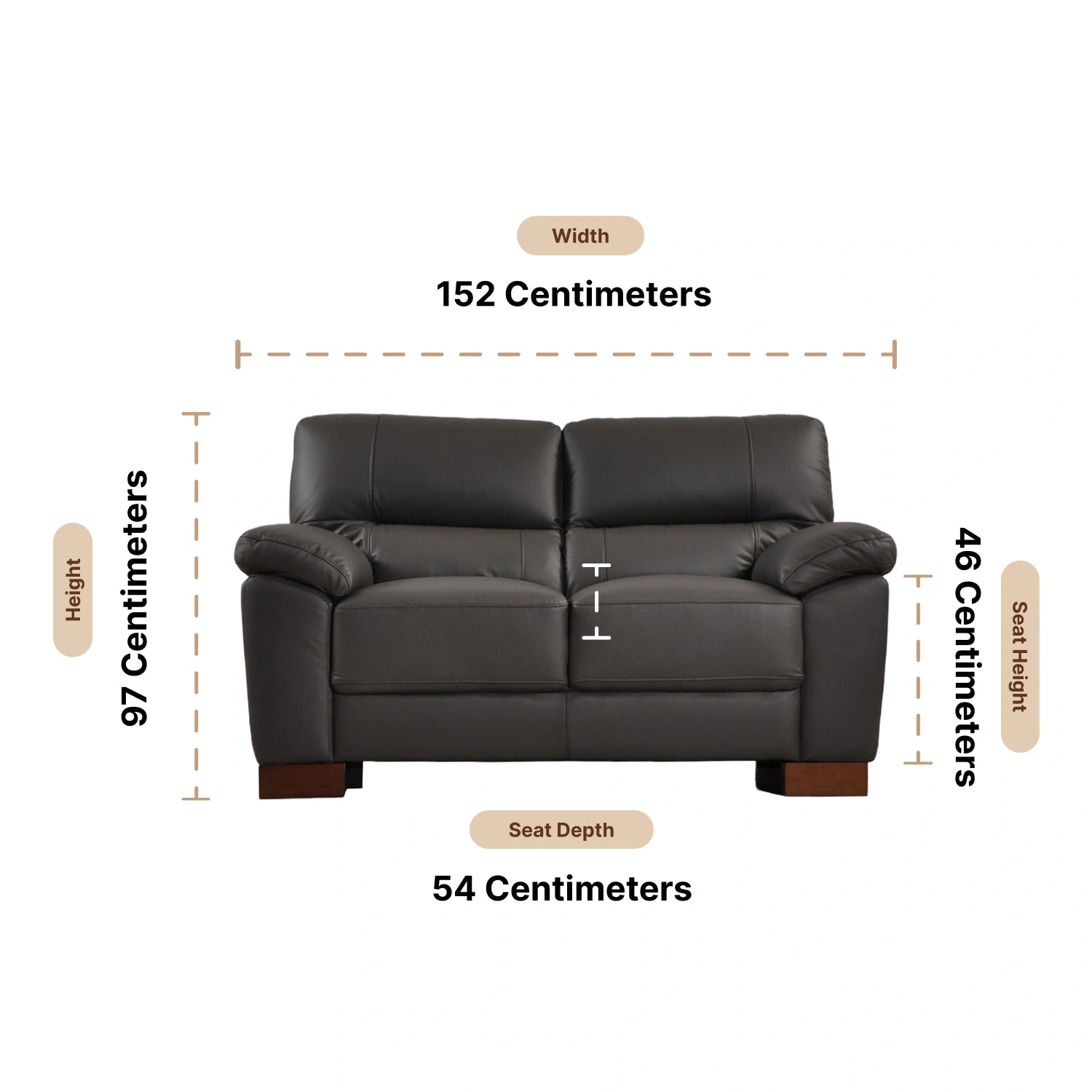 Dalmore Genuine Leather Grey 2 Seater Sofa