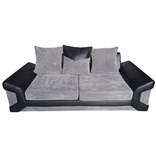 Gray and black sofa with cushions on a white background