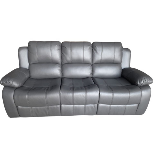 Outlet Valencia Grey Leather Manual Recliner 3 Seater Sofa