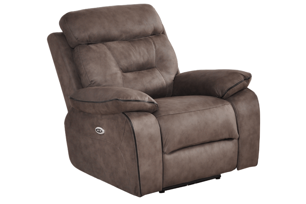 Foster brown fabric 1 seater electric recliner armchair with soft cushioning and power controls