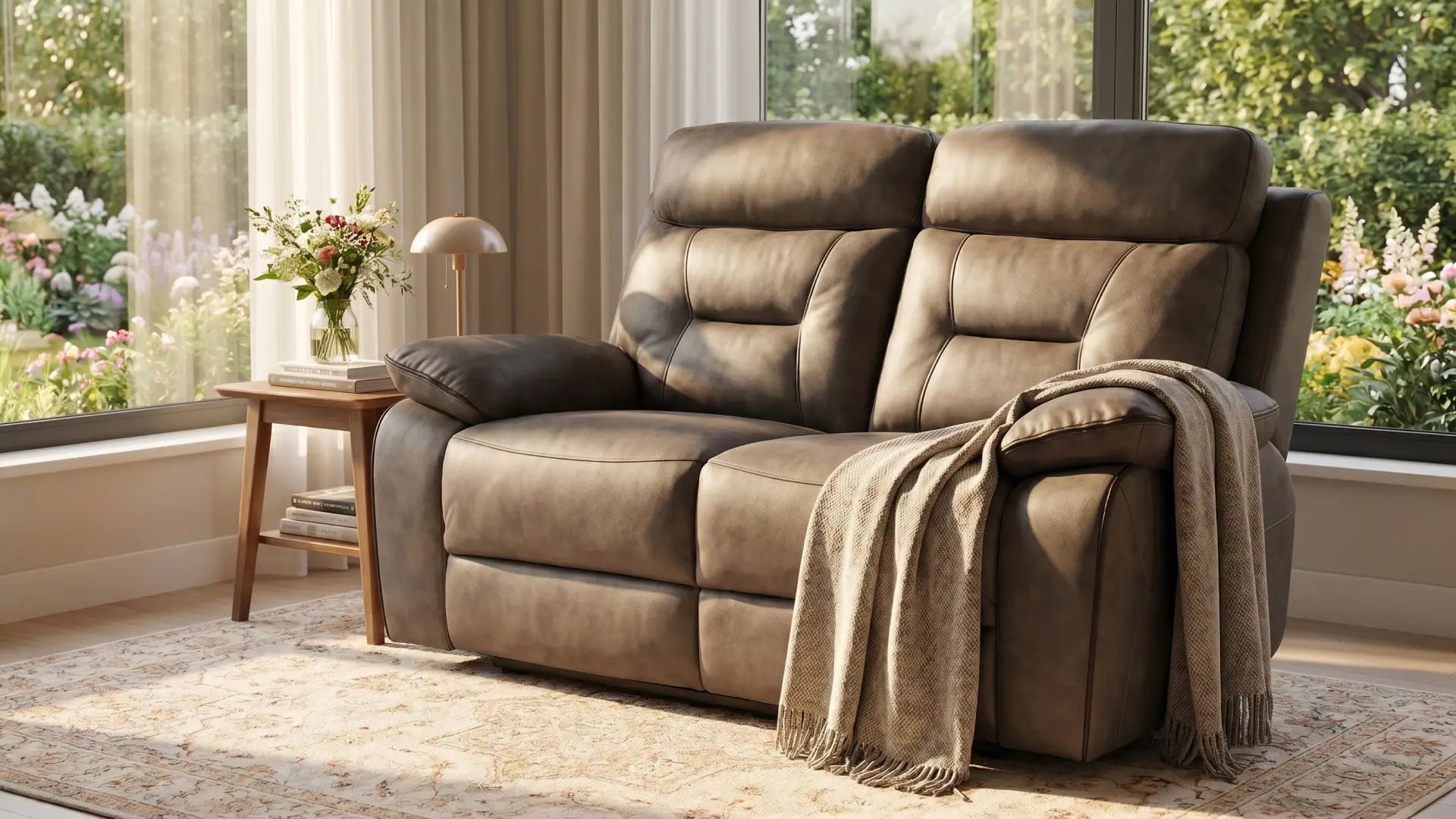 Foster Brown Fabric Electric Recliner 2 Seater - Furniture Instore