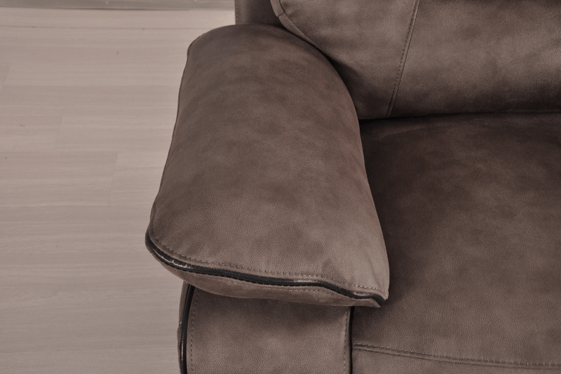 Foster 2 seater sofa in brown fabric with closeup focus on comfort features