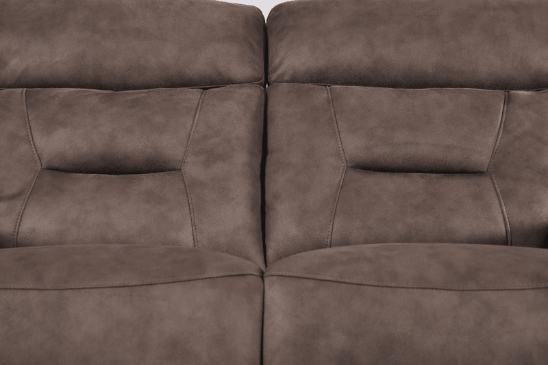 Close-up of padded cushions on the Foster Brown Fabric Recliner 2-Seater Sofa – FurnitureInStore