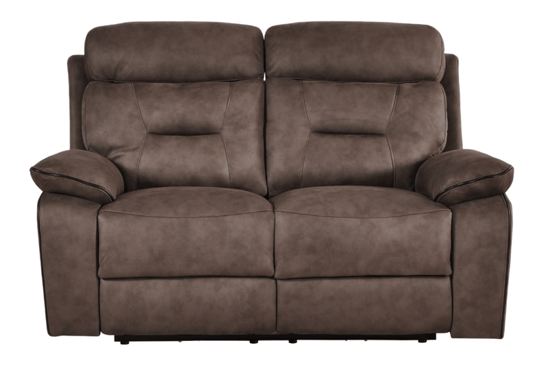 Comfortable 2 seater recliner sofa with soft brown fabric and electric reclining function.