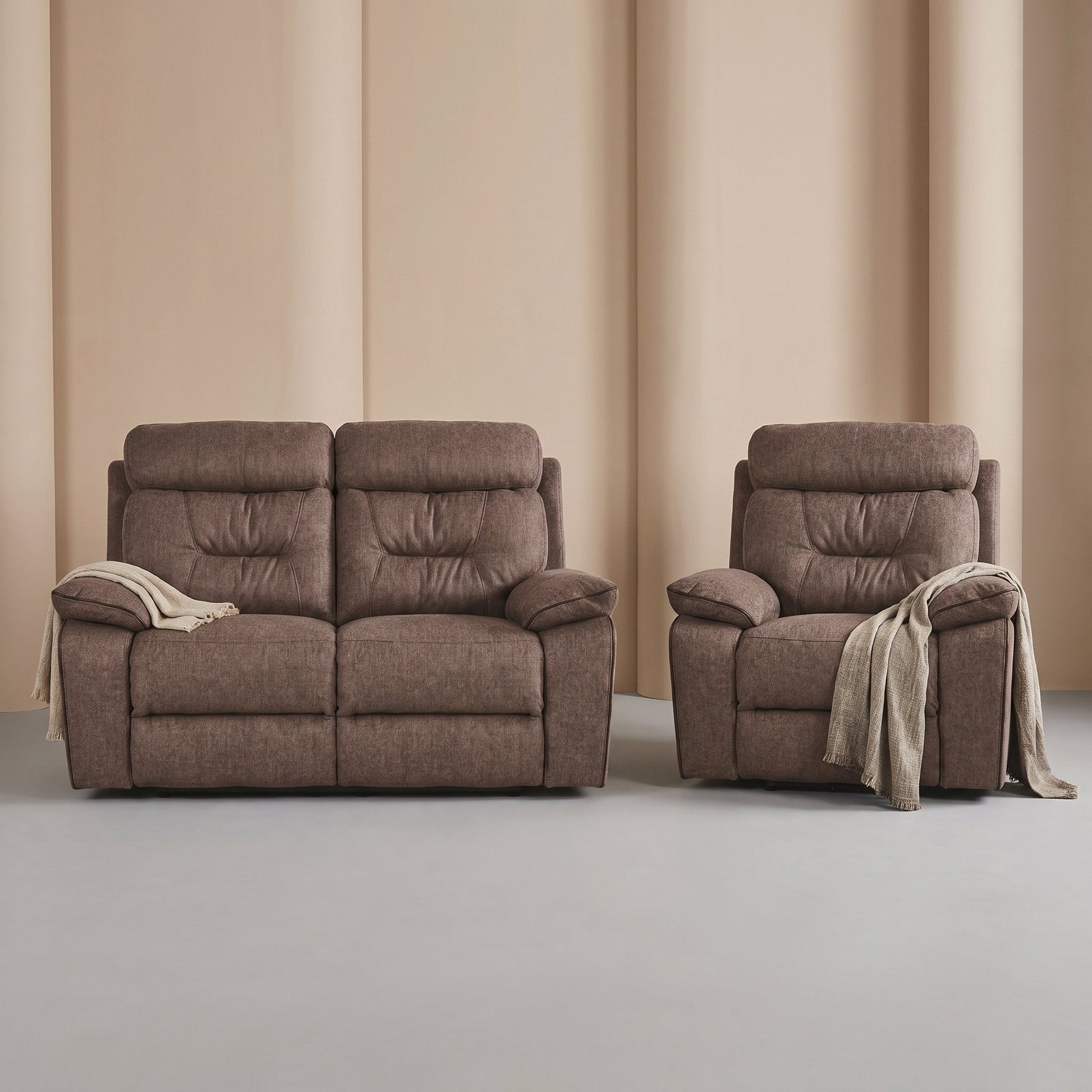 Foster Brown Fabric Electric Recliner 2+1 Seater Sofa Set - Furniture Instore