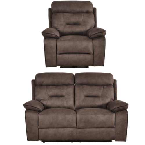 Foster Brown Fabric Electric Recliner 2+1 Seater  Sofa Set