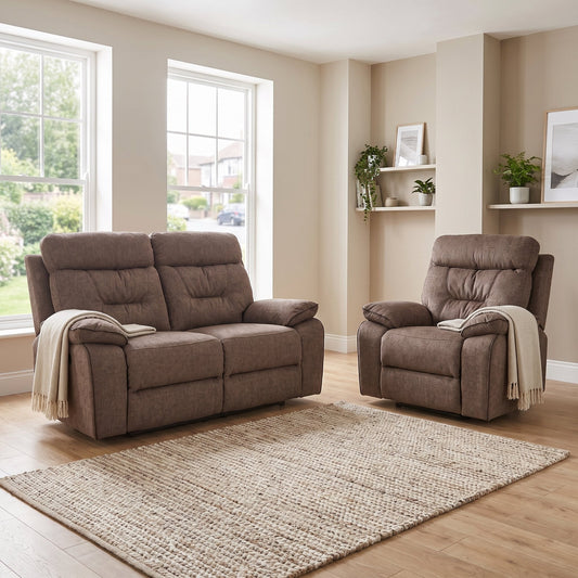 Foster Brown Fabric Electric Recliner 2+1 Seater Sofa Set - Furniture Instore