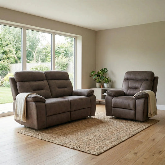 Foster Brown Fabric Electric Recliner 2+1 Seater Sofa Set - Furniture Instore