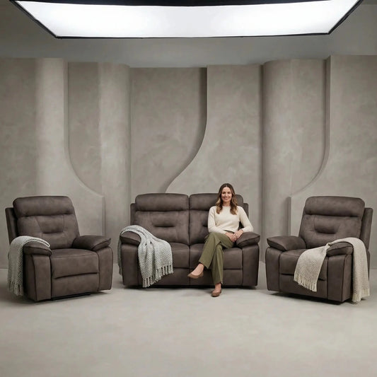 Foster Brown Fabric Electric Recliner 2+1+1 Seater Sofa Set - Furniture Instore