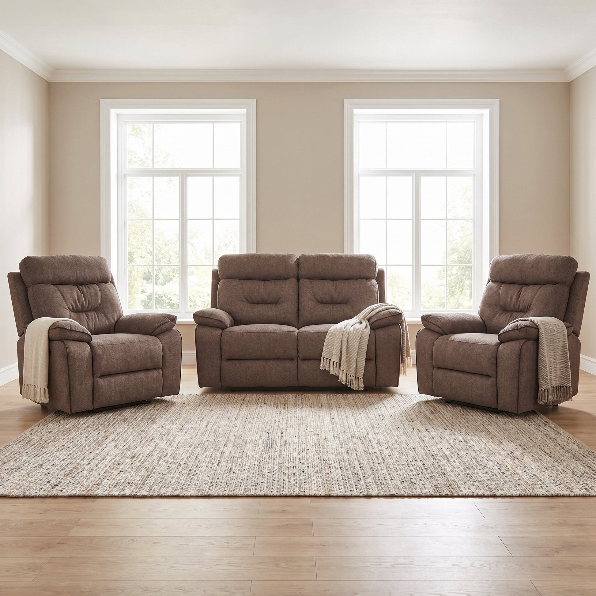 Foster Brown Fabric Electric Recliner 2+1+1 Seater Sofa Set - Furniture Instore