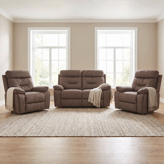 Foster Brown Fabric Electric Recliner 2+1+1 Seater Sofa Set - Furniture Instore