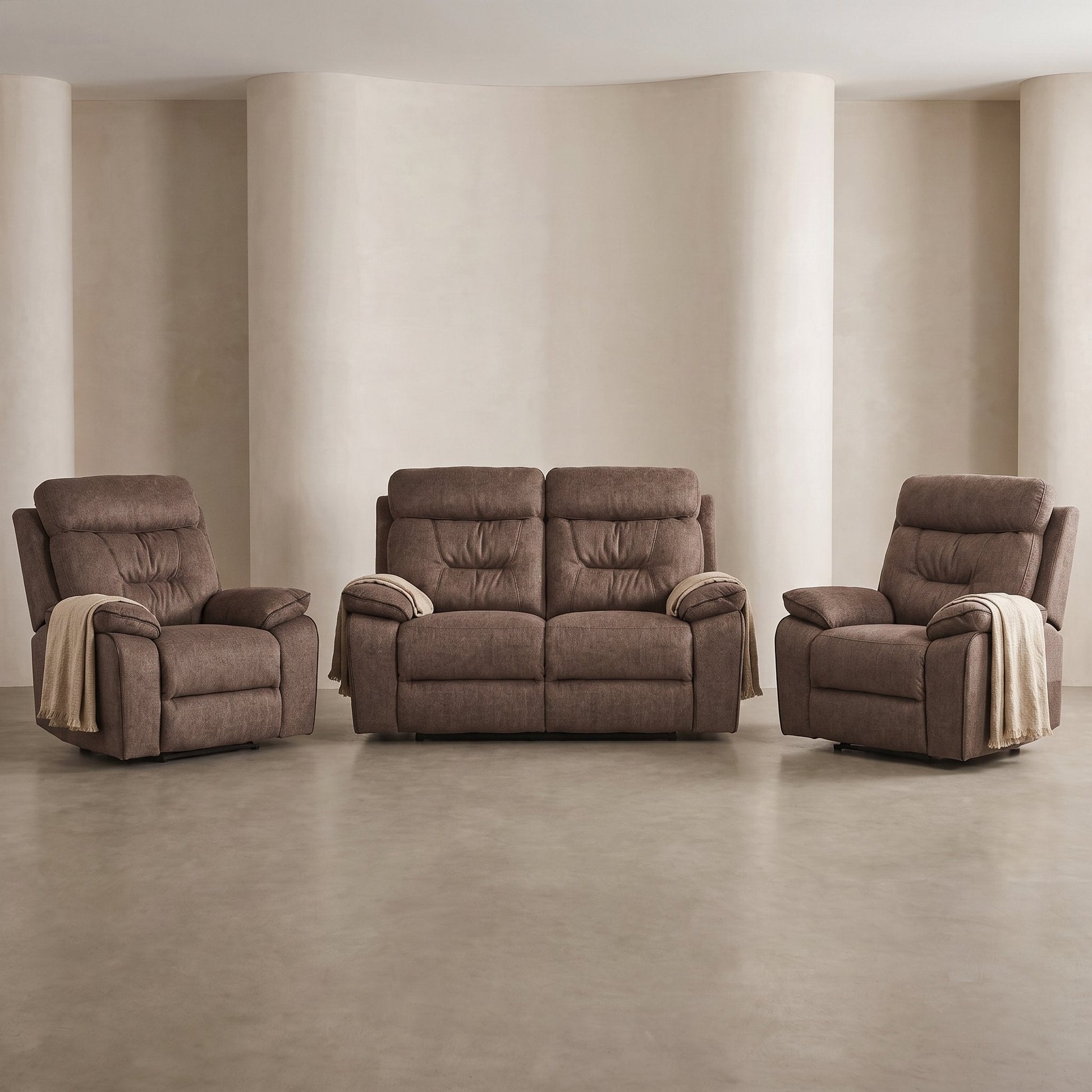 Foster Brown Fabric Electric Recliner 2+1+1 Seater Sofa Set - Furniture Instore