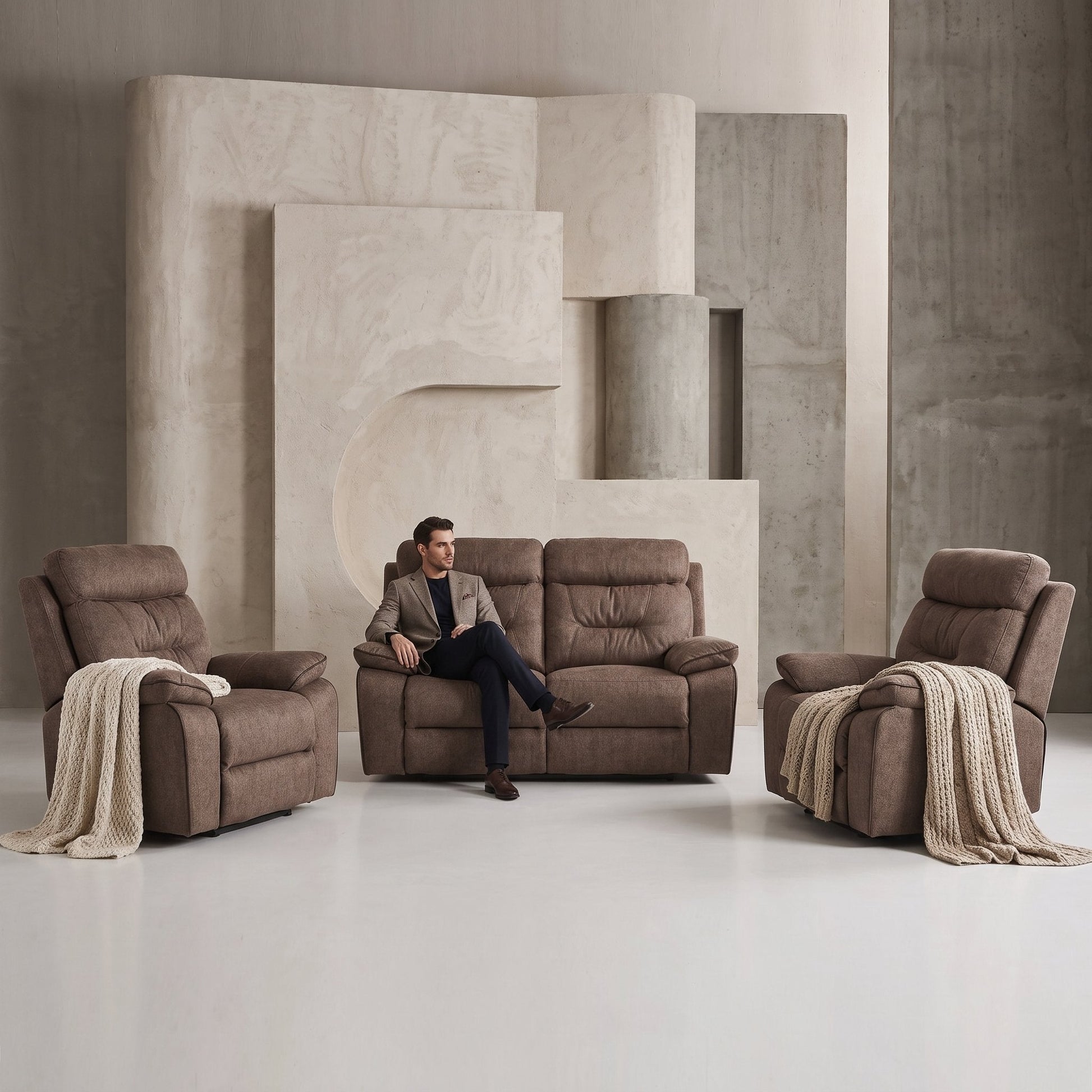 Foster Brown Fabric Electric Recliner 2+1+1 Seater Sofa Set - Furniture Instore