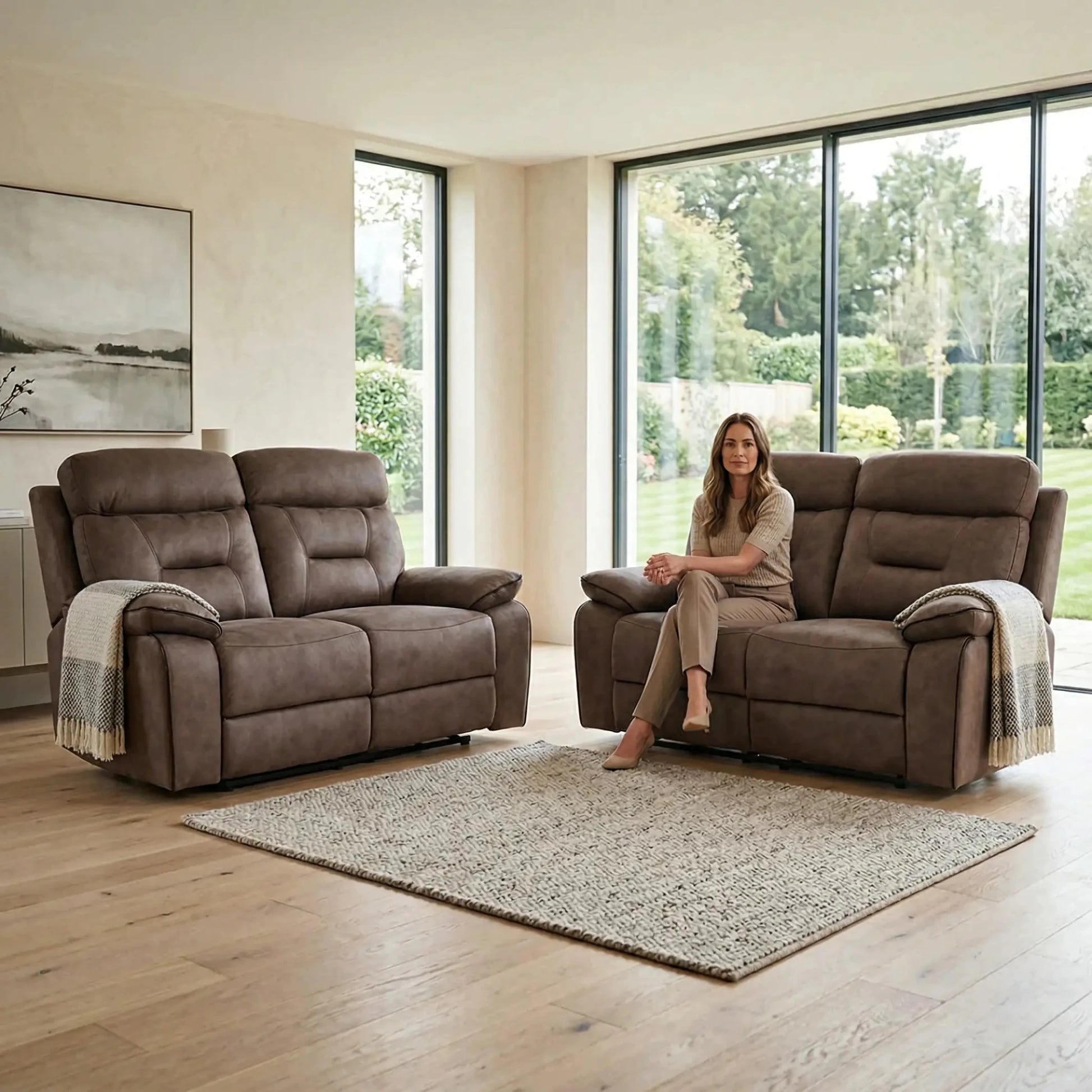 Foster Brown Fabric Electric Recliner 2+2 Seater Sofa Set - Furniture Instore