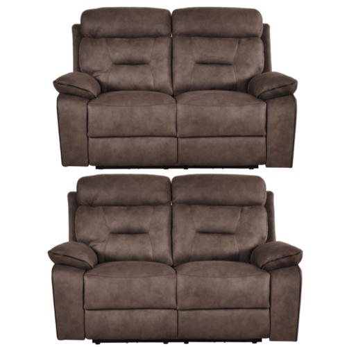 Foster Brown Fabric Electric Recliner 2+2 Seater Sofa Set