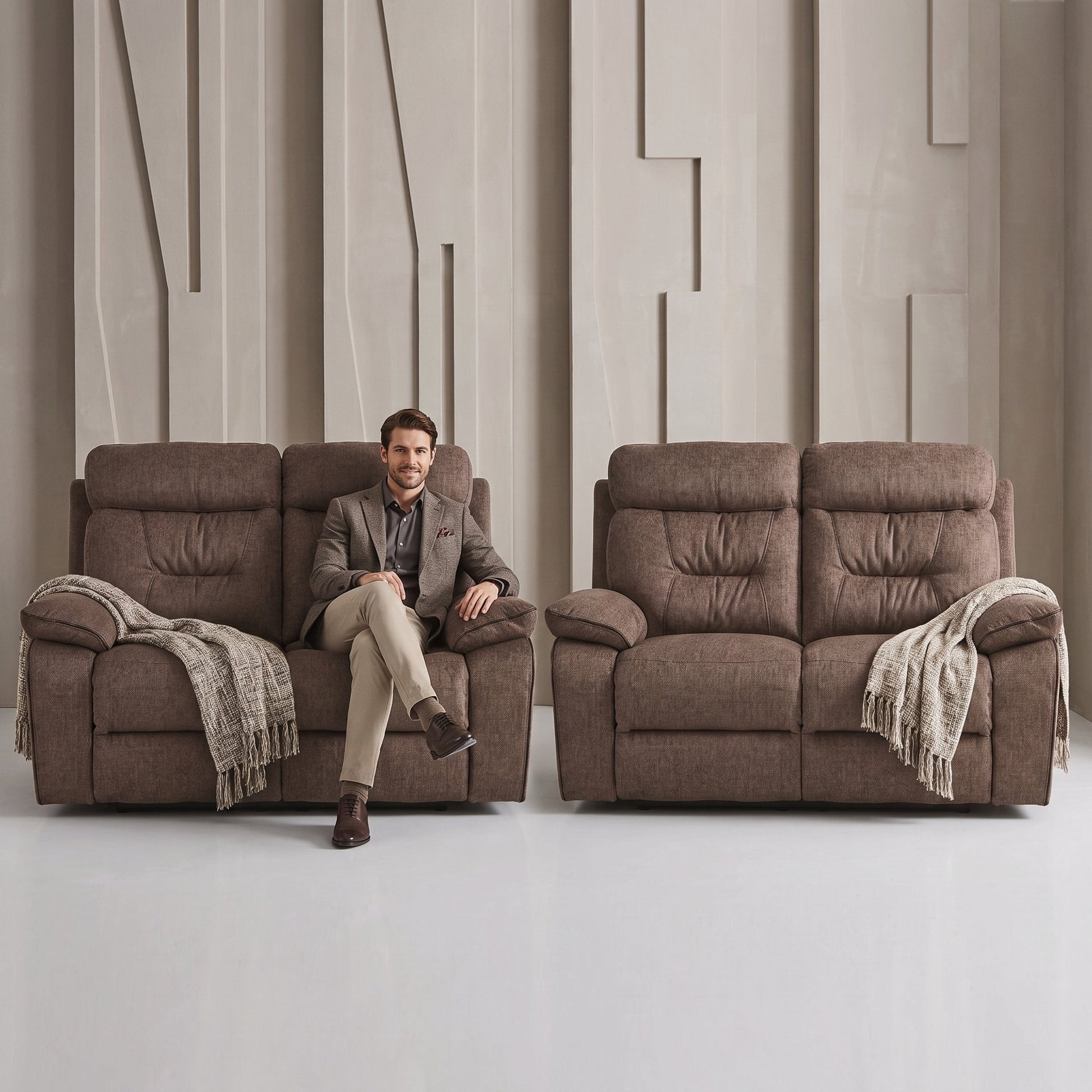 Foster Brown Fabric Electric Recliner 2+2 Seater Sofa Set - Furniture Instore
