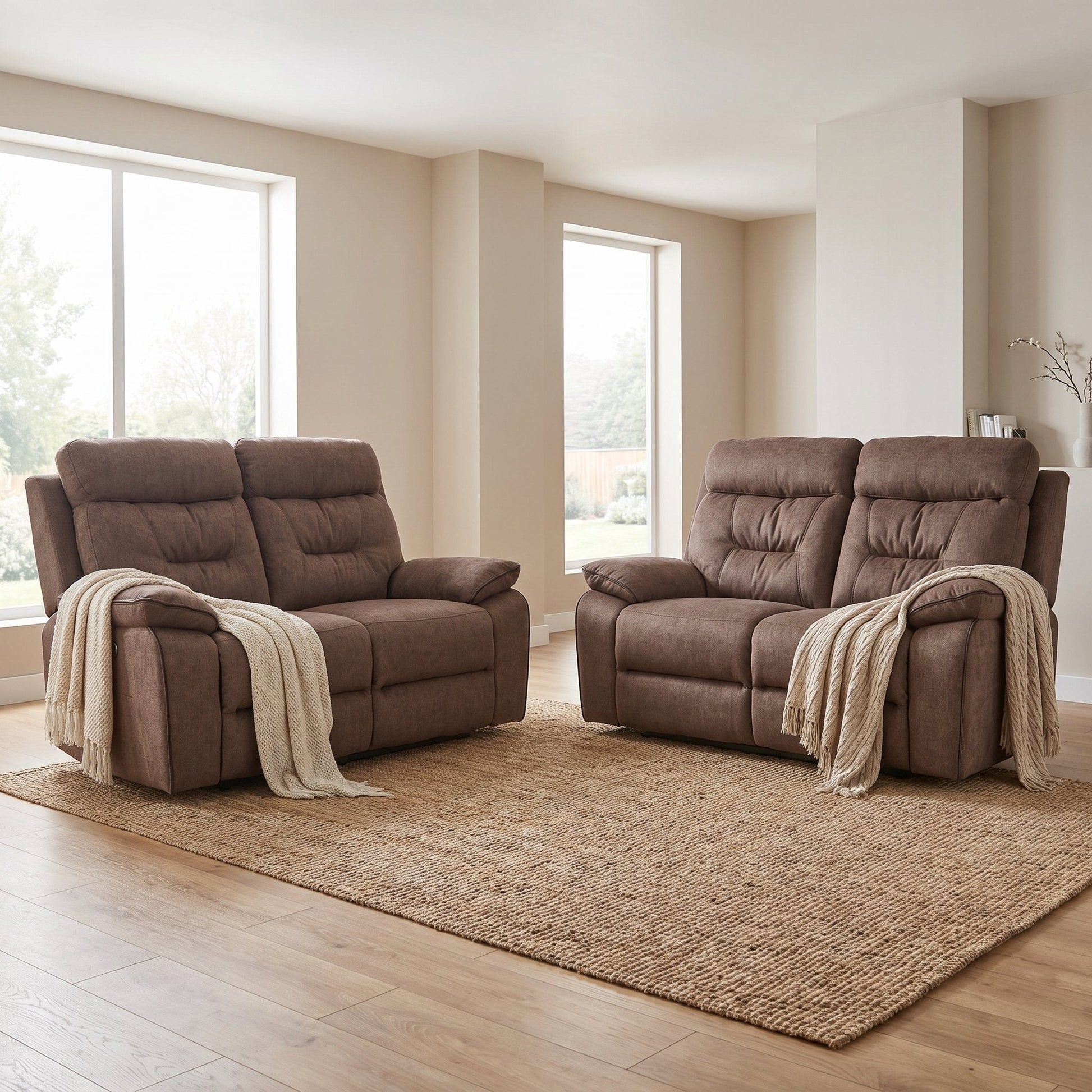 Foster Brown Fabric Electric Recliner 2+2 Seater Sofa Set - Furniture Instore