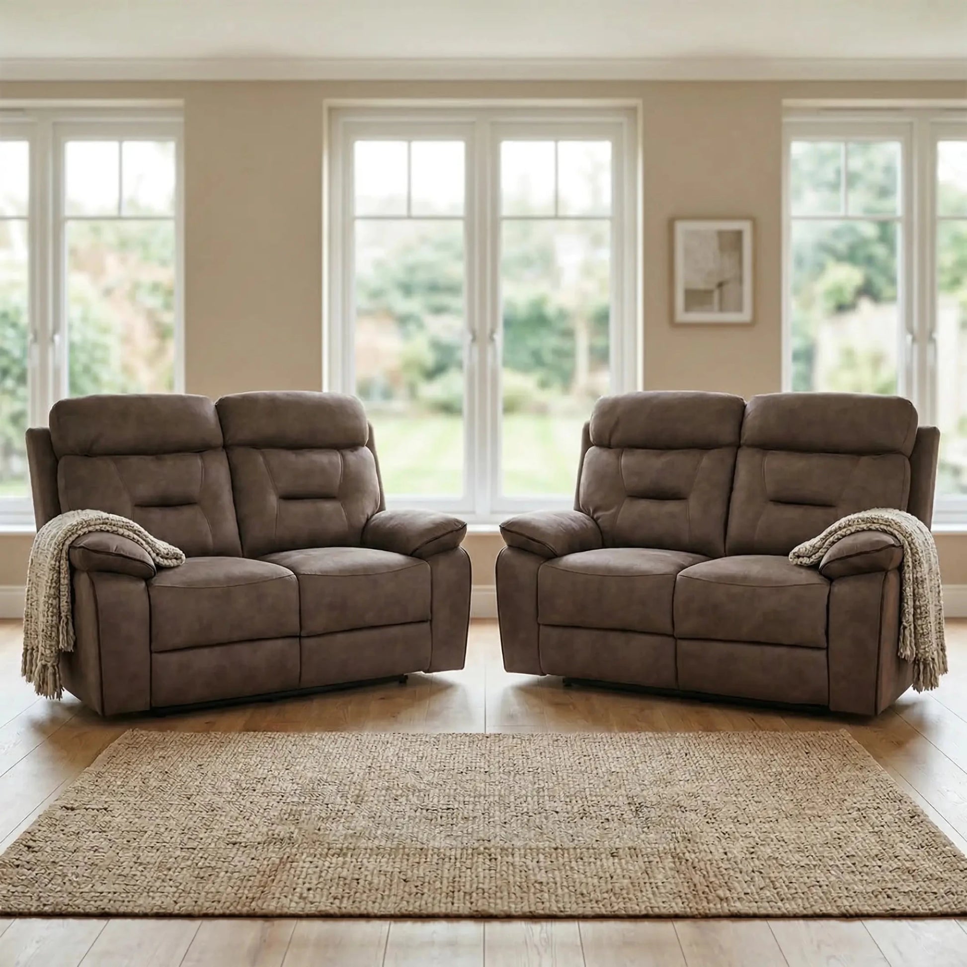 Foster Brown Fabric Electric Recliner 2+2 Seater Sofa Set - Furniture Instore