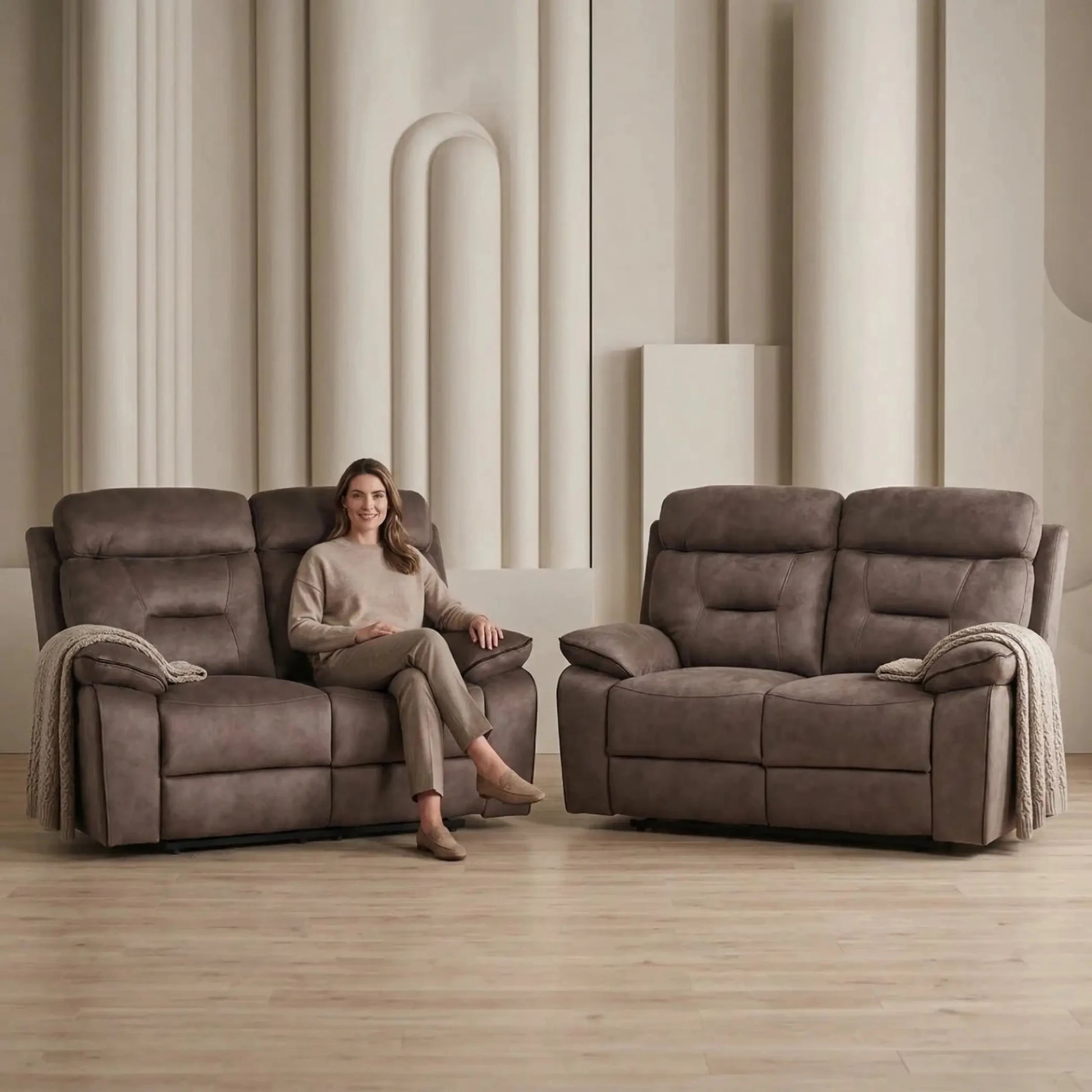 Foster Brown Fabric Electric Recliner 2+2 Seater Sofa Set - Furniture Instore