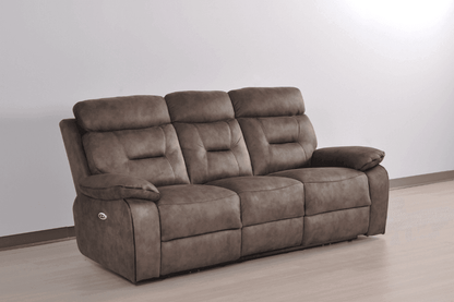 Foster Brown Fabric Electric Recliner 3+1+1 Seater Sofa Set