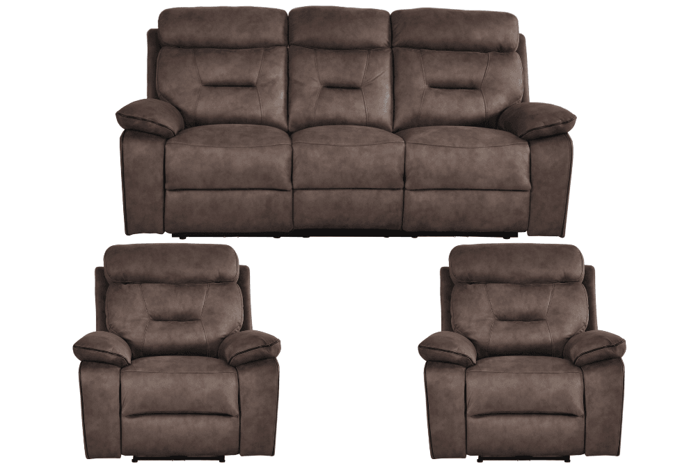 Foster Brown Fabric Electric Recliner 3+1+1 Seater Sofa Set