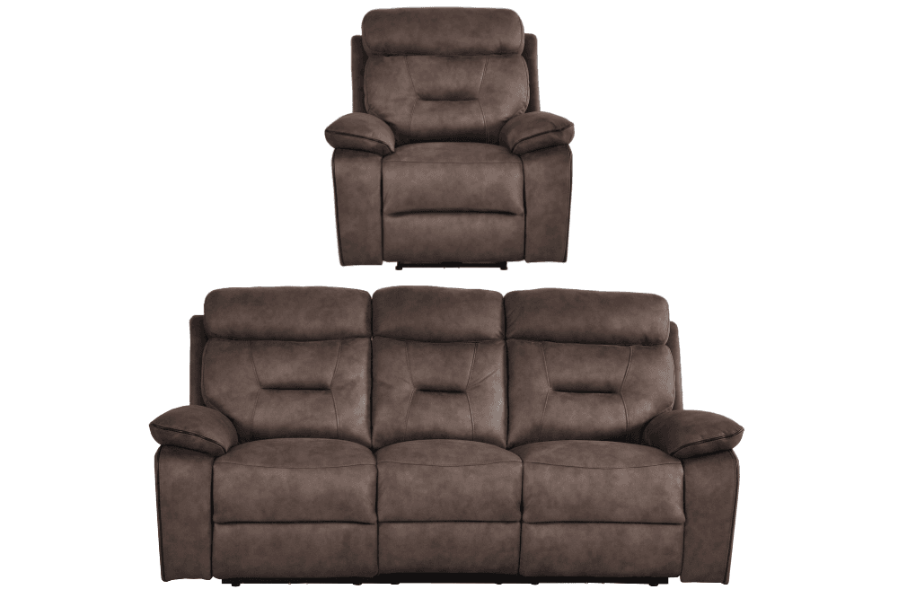 Foster Brown Fabric Electric Recliner 3+1 Seater Sofa Set