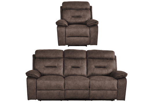 Foster Brown Fabric Electric Recliner 3+1 Seater Sofa Set
