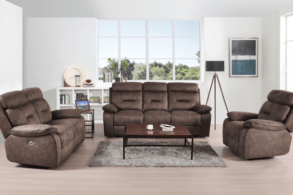 Foster Brown Fabric Electric Recliner 3+2+1 Seater Sofa Set