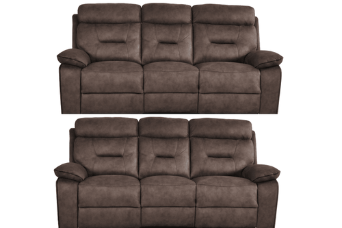 Foster Brown Fabric Electric Recliner 3+3 Seater Sofa Set