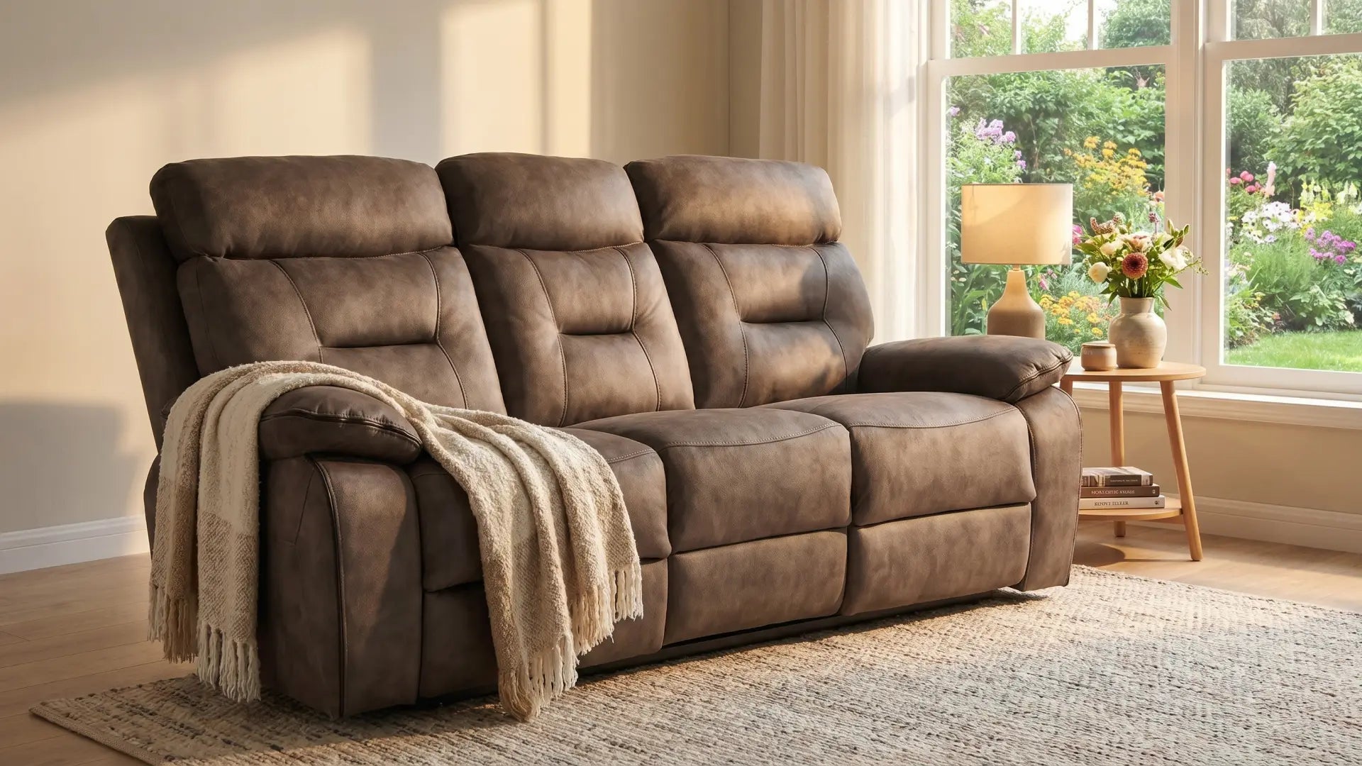 Foster Brown Fabric Electric Recliner 3 Seater Sofa - Furniture Instore