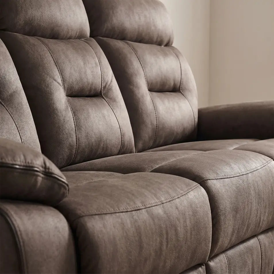 Foster Brown Fabric Electric Recliner 3 Seater Sofa - Furniture Instore