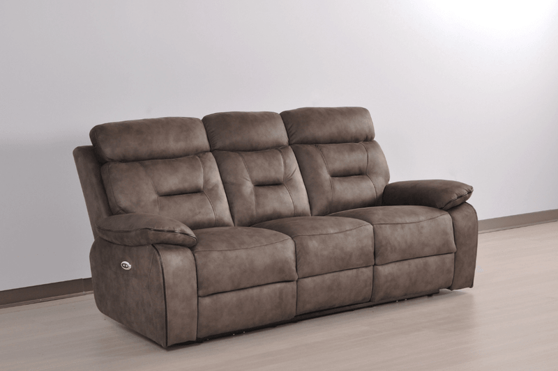 Foster Brown Fabric Electric Recliner 3 Seater Sofa - Furniture Instore
