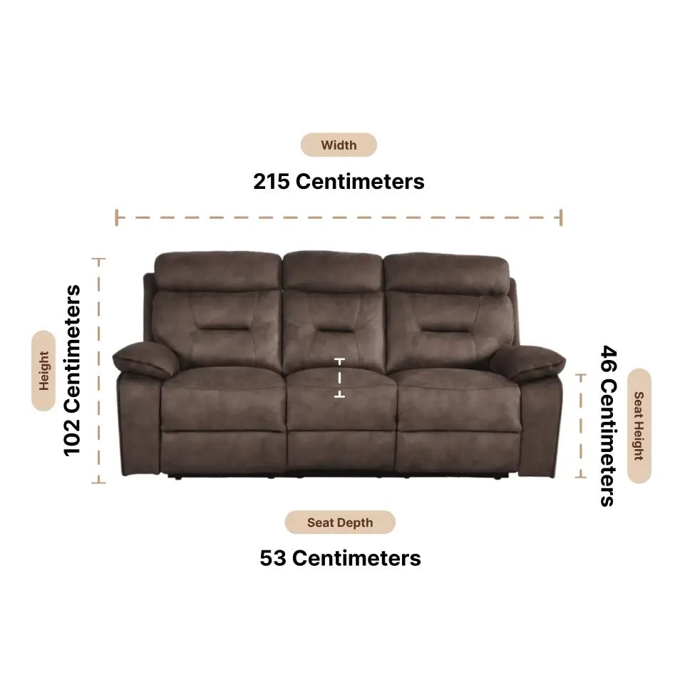 Foster Brown Fabric Electric Recliner 3 Seater Sofa - Furniture Instore