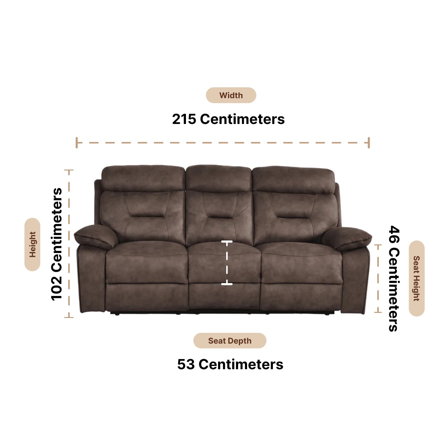 Foster Brown Fabric Electric Recliner 3 Seater Sofa - Furniture Instore