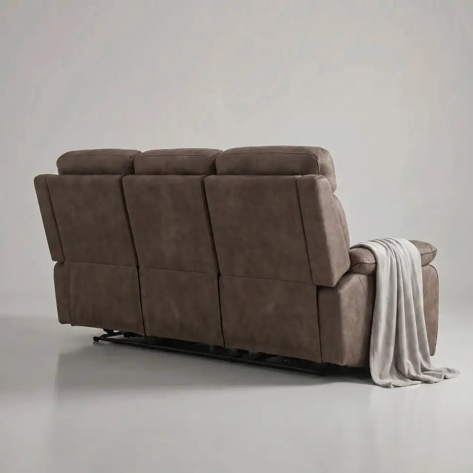 Foster Brown Fabric Electric Recliner 3 Seater Sofa - Furniture Instore