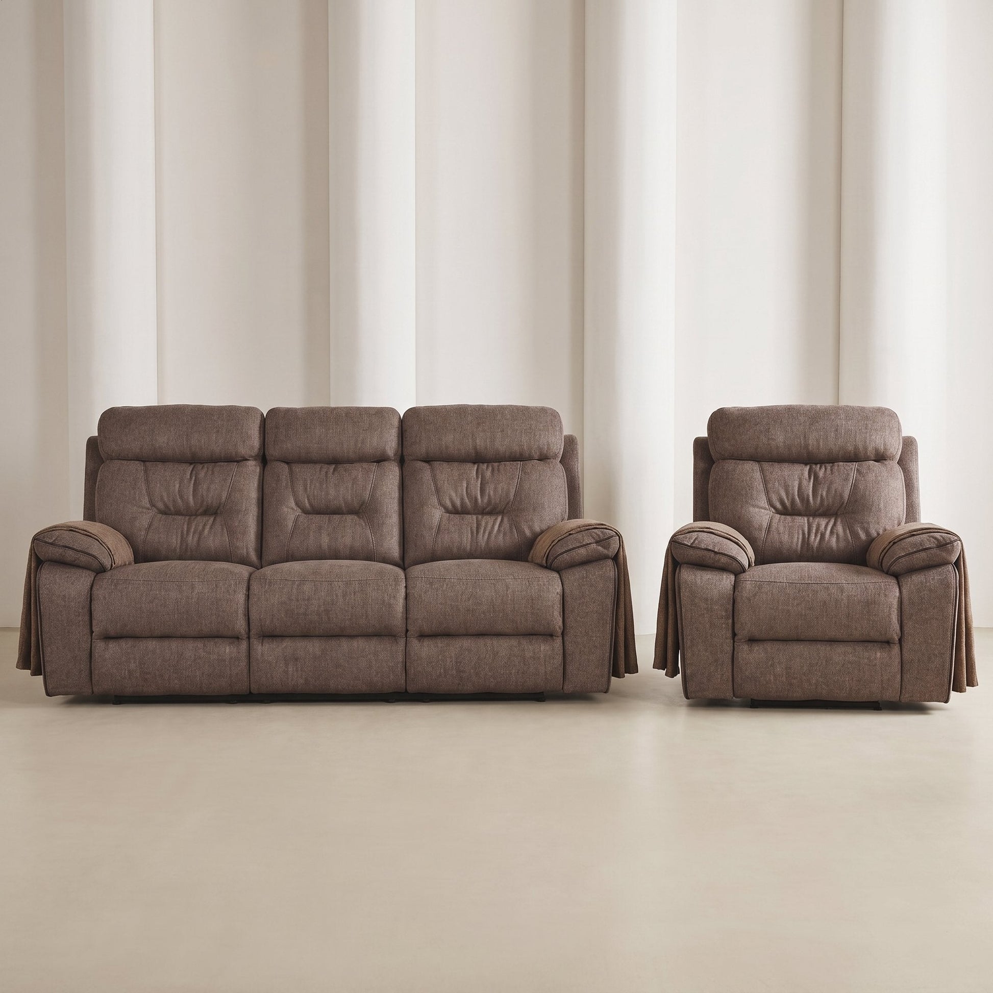 Foster Brown Fabric Electric Recliner 3+1 Seater Sofa Set - Furniture Instore