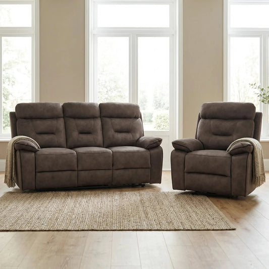 Foster Brown Fabric Electric Recliner 3+1 Seater Sofa Set - Furniture Instore