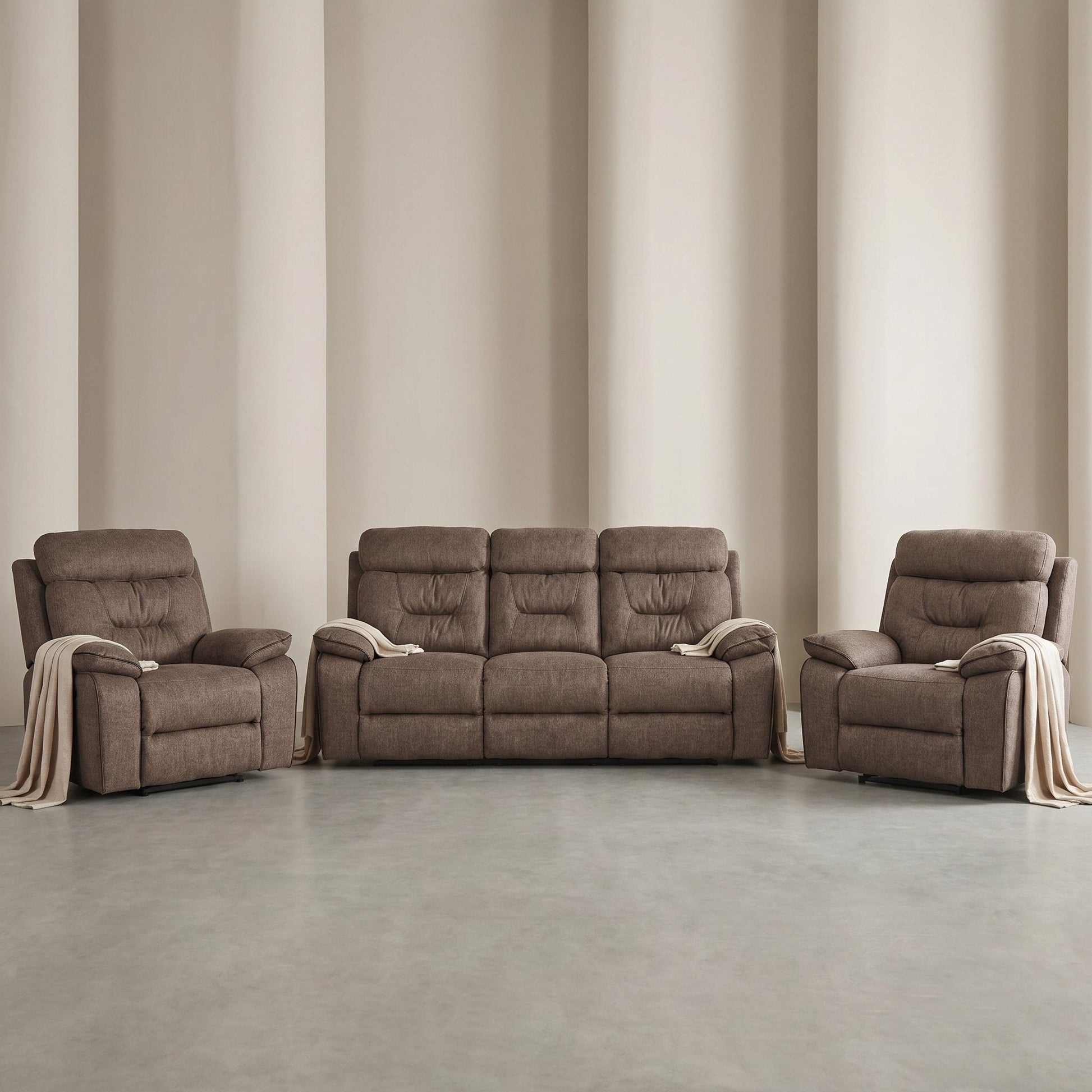 Foster Brown Fabric Electric Recliner 3+1+1 Seater Sofa Set - Furniture Instore
