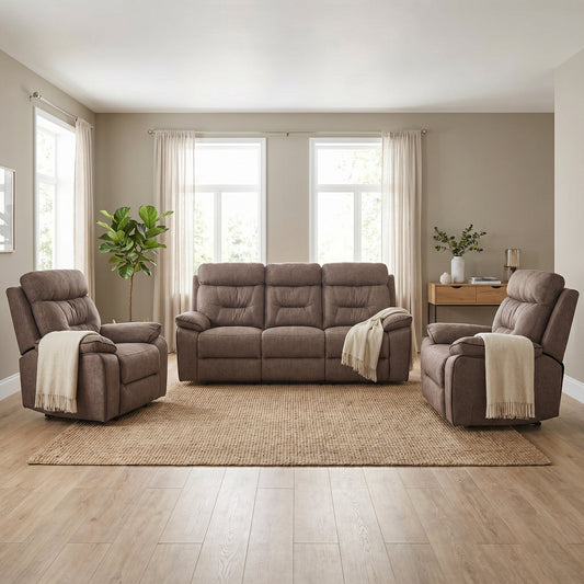 Foster Brown Fabric Electric Recliner 3+1+1 Seater Sofa Set - Furniture Instore