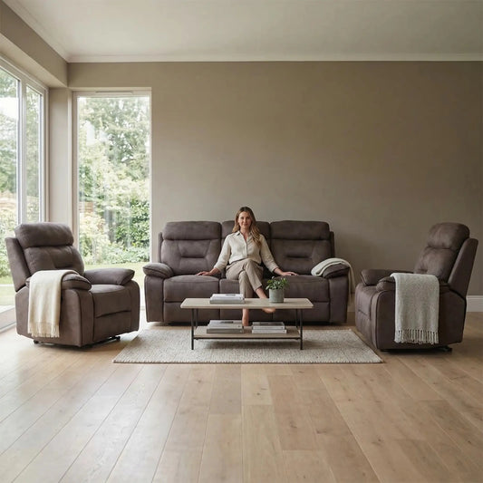 Foster Brown Fabric Electric Recliner 3+1+1 Seater Sofa Set - Furniture Instore