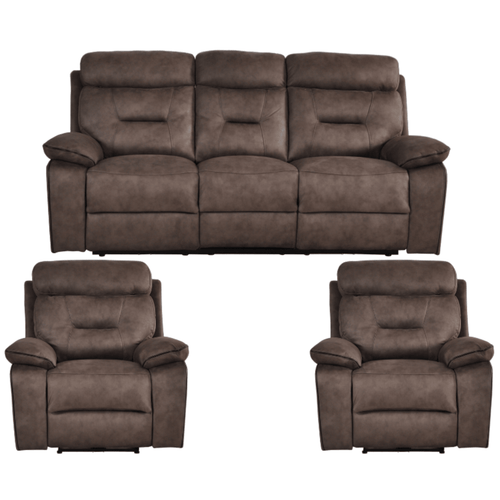 Foster Brown Fabric Electric Recliner 3+1+1 Seater Sofa Set