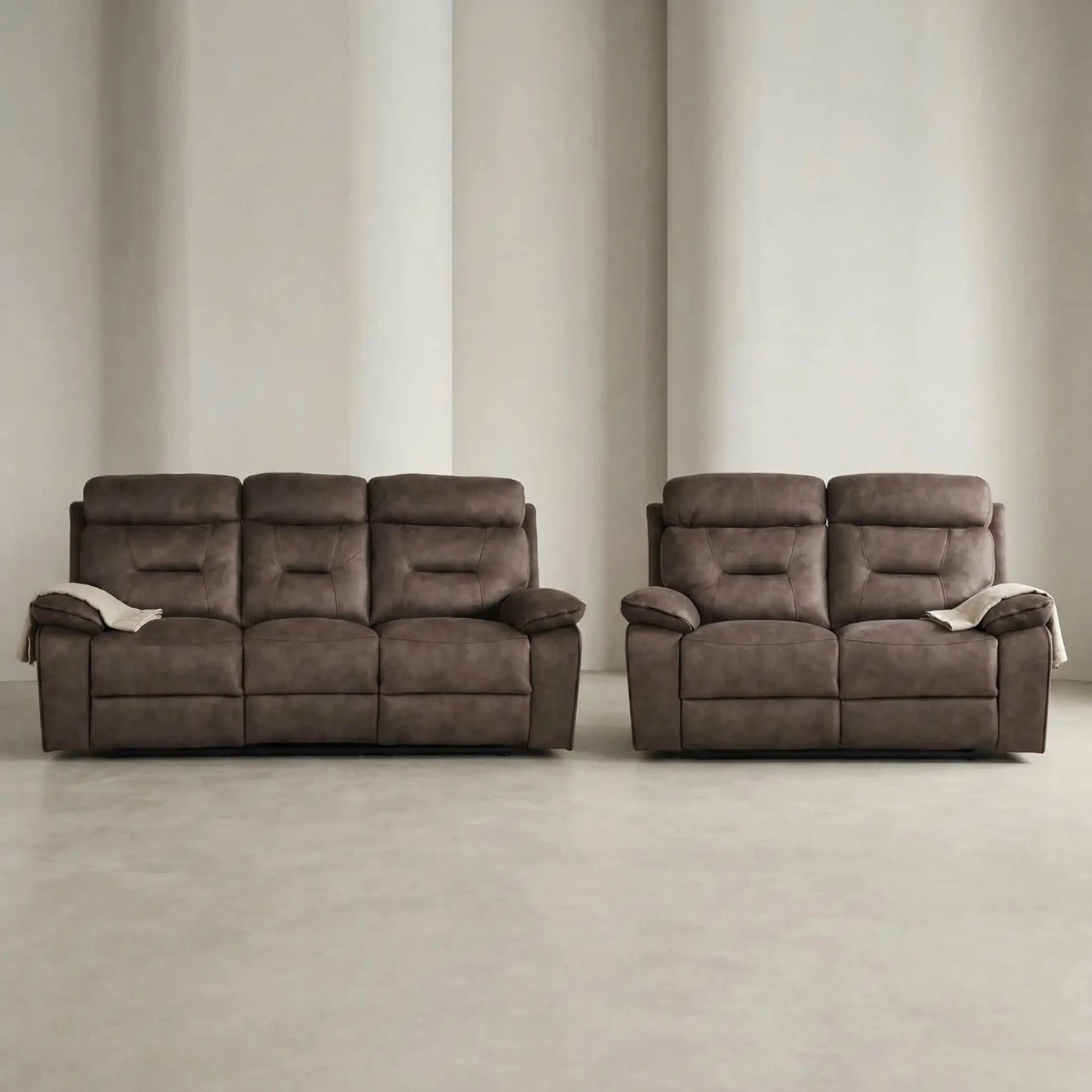 Foster Brown Fabric Electric Recliner 3+2 Seater Sofa Set - Furniture Instore