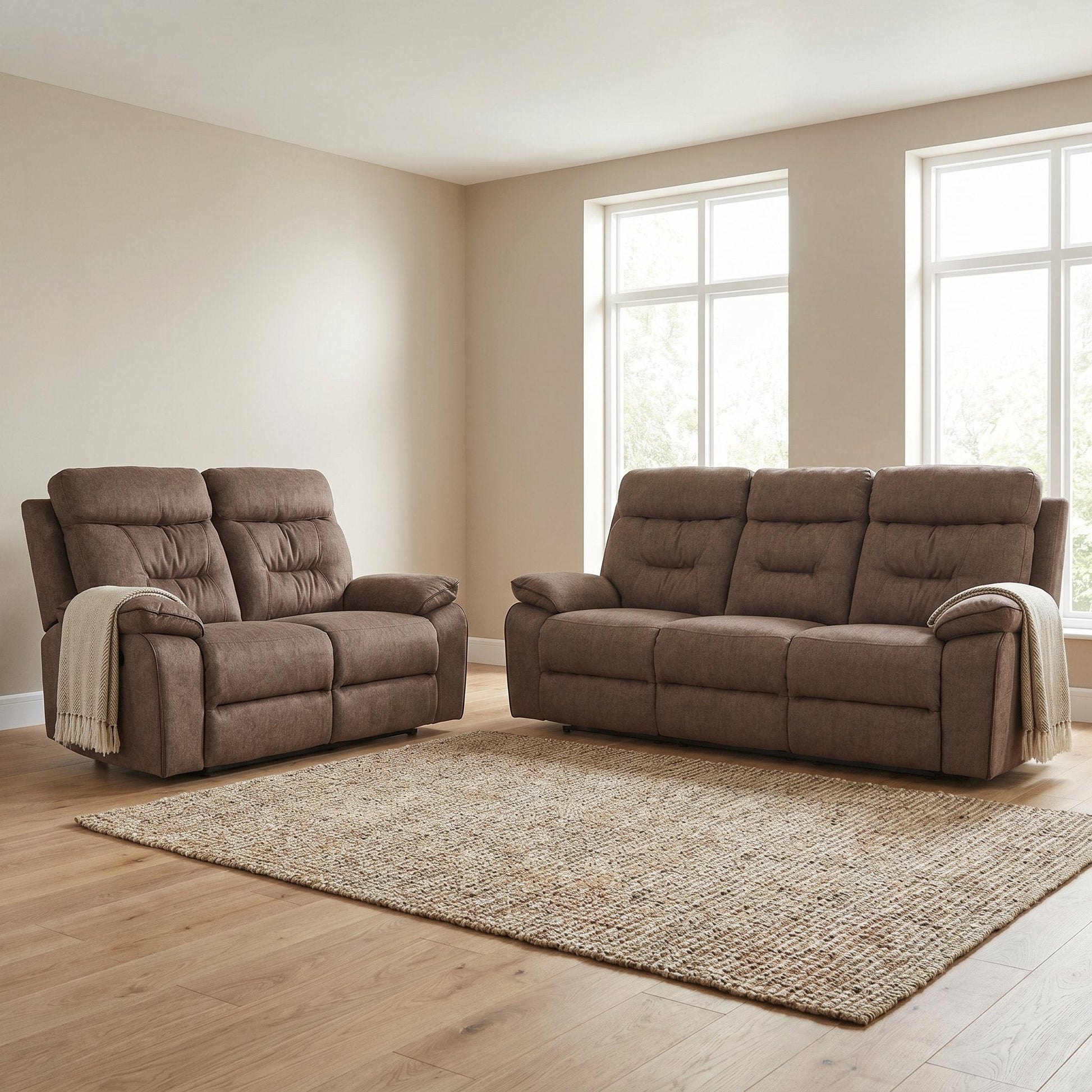 Foster Brown Fabric Electric Recliner 3+2 Seater Sofa Set - Furniture Instore