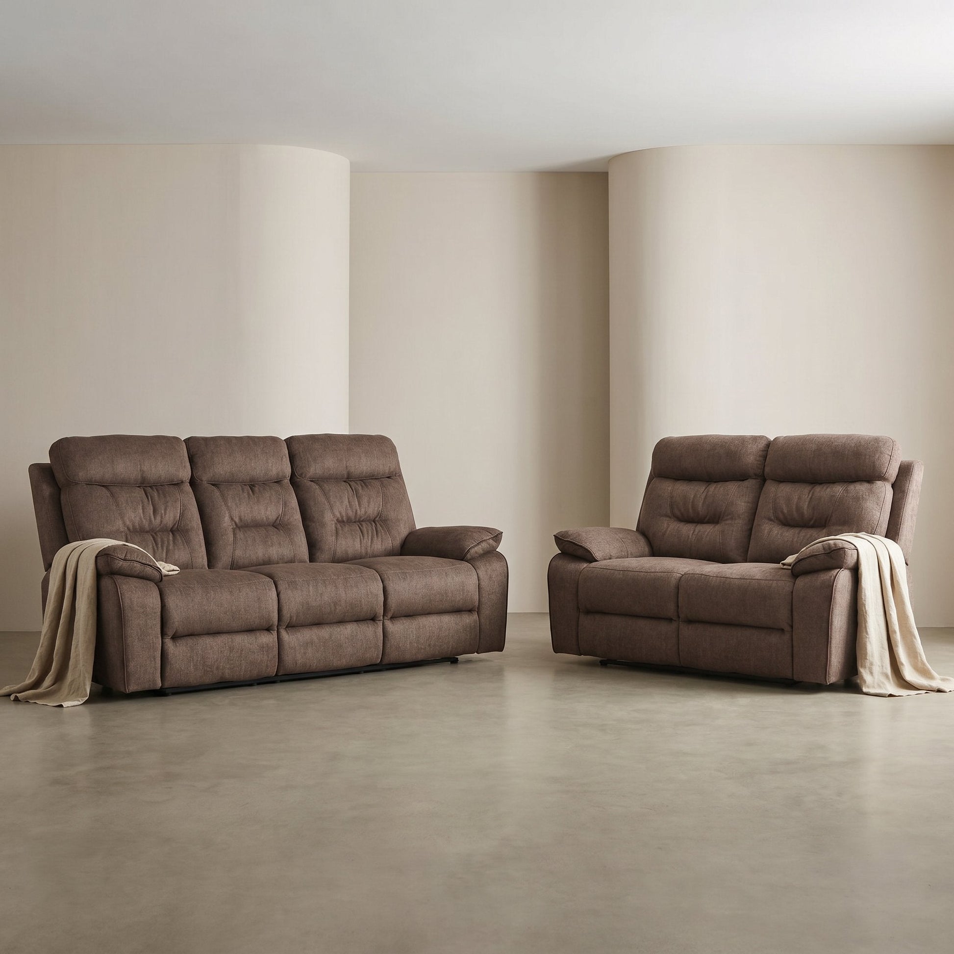 Foster Brown Fabric Electric Recliner 3+2 Seater Sofa Set - Furniture Instore