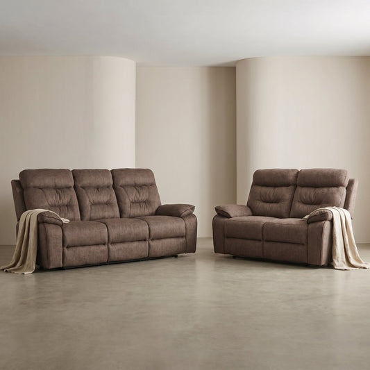 Foster Brown Fabric Electric Recliner 3+2 Seater Sofa Set - Furniture Instore