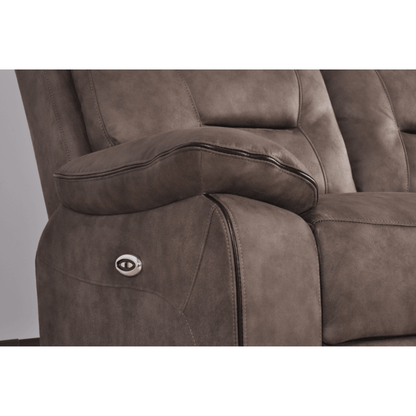 Brown recliner chair with control panel on a gray background