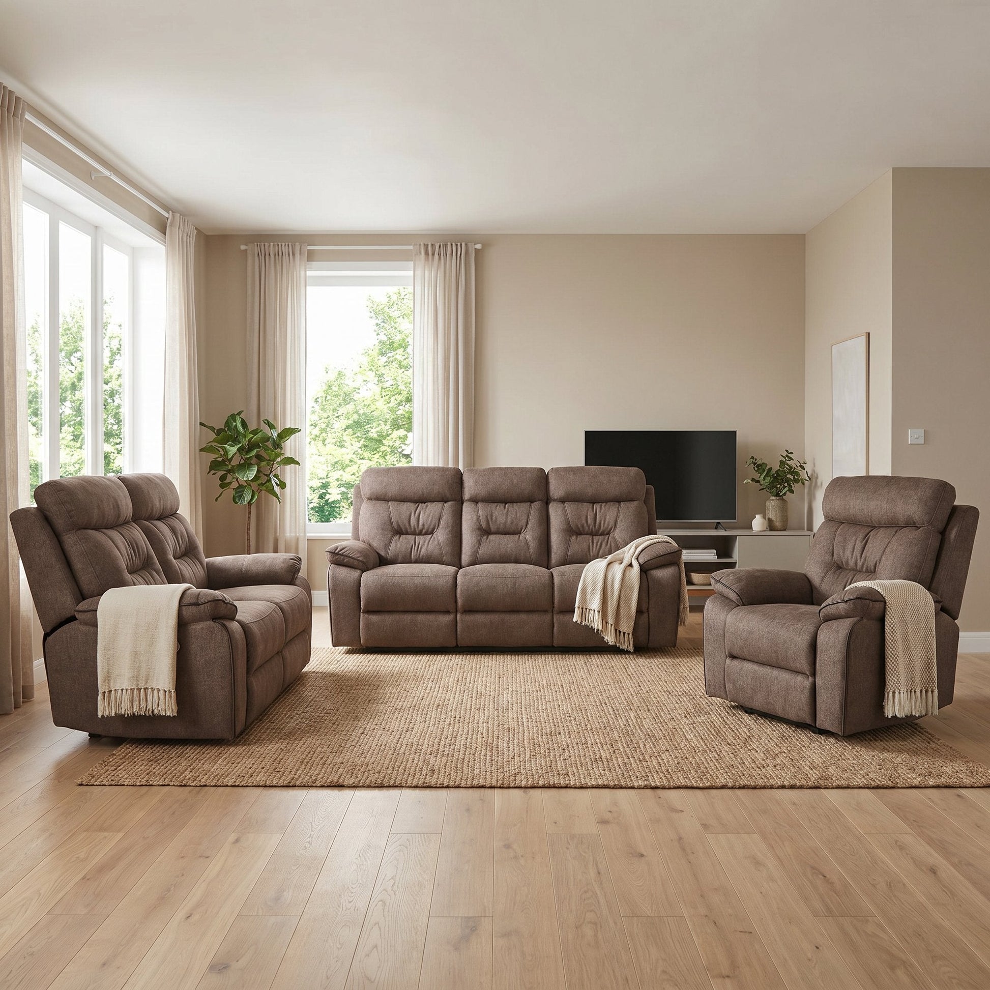 Foster Brown Fabric Electric Recliner 3+2+1 Seater Sofa Set - Furniture Instore